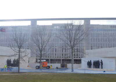 The Eisenhower Memorial sculptures by Sergey Eylanbekov installed at the Eisenhower Memorial site in Washington D.C.
