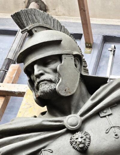 Sergey Eylanbekov designed and made monumental bronze statues of St. Michael the Archangel and St. Florian for the façade of the newly built Quincy Public Safety Headquarters building.