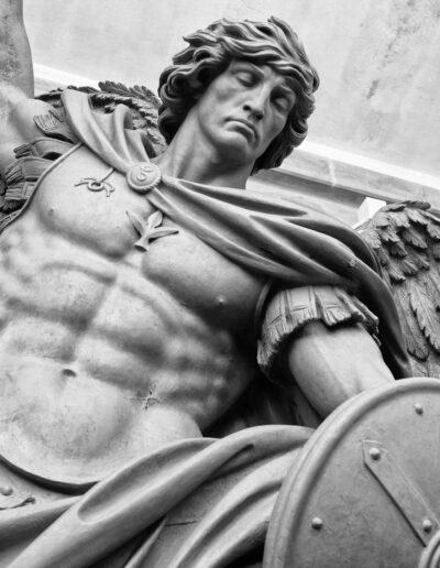 Sergey Eylanbekov designed and made monumental bronze statues of St. Michael the Archangel and St. Florian for the façade of the newly built Quincy Public Safety Headquarters building.